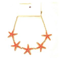 New With Tags! Starfish Necklace. Gold With Coral/Orange Starfish. 5 Starfish, Hook Clasp That Offers Different Length Options. 20 In Total Ength. Ibiza 2024, Starfish Necklace Gold, Orange Starfish, Starfish Jewelry, Starfish Necklace, Coral Orange, Gold Orange, Hook Clasp, Orange Gold