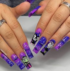 Gothic Nail Art, Teen Titans Raven, Titans Raven, Raven Beast Boy, Marble Nail Designs, Cute Halloween Nails, Gothic Nails