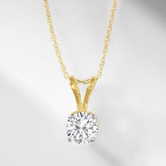 Ross-Simons - .75 Carat Diamond Solitaire Necklace in 14kt Yellow Gold. 16". A necklace that makes a simple, sparkling statement, showcasing a .75 carat round brilliant-cut diamond solitaire on a classic V-style bale. The setting and rope chain are 14kt yellow gold. Springring clasp, diamond solitaire necklace. Diamond birthstones are the perfect gift for April birthdays. Solitaire Necklace Diamond, Solitaire Necklace, April Birthday, Diamond Birthstone, Diamond Solitaire Necklace, Necklace Diamond, Solitaire Necklaces, Round Brilliant Cut Diamond, Rope Chain