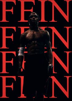 a man standing in front of a red and black background with the words fin fin fin fin on it