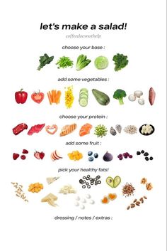 a poster with the words let's make a salad written in different font and colors