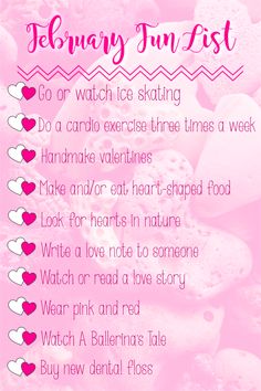 valentine's day fun list with hearts on it