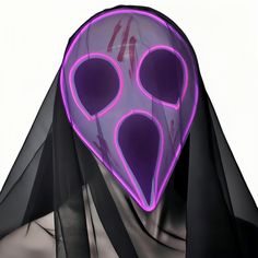 a woman wearing a purple neon mask and black veil