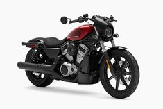 a red and black motorcycle is shown on a white background with no people around it