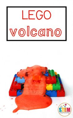 a lego volcano is shown with the words lego volcano in red and black on it