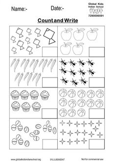 the worksheet for counting and writing numbers