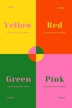 four different colors are shown with the word red in each color scheme, including green, pink and yellow