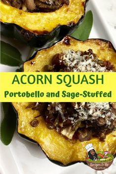 acorn squash with parmesan cheese on top and the words acorn squash