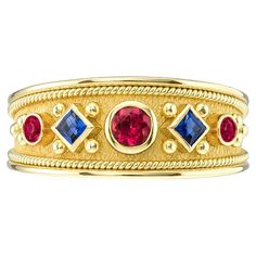 Byzantine Gold, Jewels Rings, Creative Jewelry, Dream Jewelry, Red Gold, Jewelry Art, Gold Ring, Blue Sapphire, Band Rings