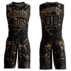 a black and gold basketball uniform with the number 00 on it