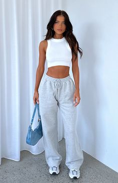 Stick With Me Wide Leg Sweatpants Grey Marle | White Fox Boutique US Long Sweatpants Outfit, Everyday Wide Leg Athleisure Joggers, Sporty Wide-leg Everyday Sweatpants, Sporty Wide-leg Sweatpants For Everyday, Trendy Wide Leg Sweatpants For Everyday, Casual Wide Leg Everyday Joggers, Straight Leg Joggers With Drawstring For Leisure, Casual Wide Leg Joggers For Everyday, Leisure Straight Leg Joggers With Drawstring