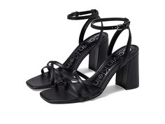 Calvin Klein Qalat - Women's Shoes : Black : Walk in with easy and breezy look wearing Calvin Klein Qalat heels. Synthetic upper and lining. Man-made insole. Adjustable ankle strap buckle closure. Block heels. Brand name embossed on the footbed. Open square toe design. Synthetic outsole. Imported. Measurements: Heel Height: 3 1 2 in Weight: 9 oz Product measurements were taken using size 8.5, width M. Please note that measurements may vary by size. Kpop Concert Outfit, Clavin Klein, Ck Calvin Klein, Calvin Klein Shoes, Black Shoes Women, Womens Shoes High Heels, Toe Designs, Womens Calvin Klein, Womens High Heels