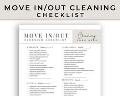 a cleaning checklist with the words move in and out