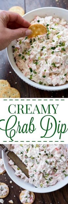 this creamy crab dip is loaded with fresh herbs and served with crackers for an easy appetizer