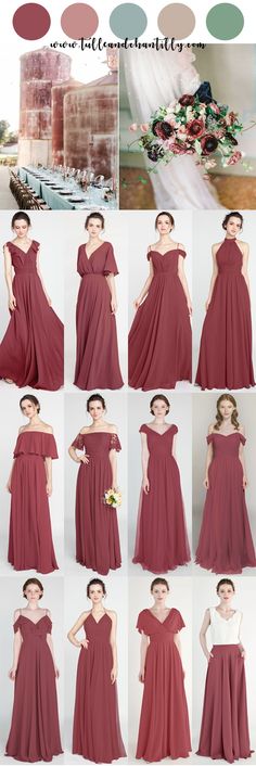 the bridesmaid's dresses are all different colors and sizes, but there is no one in them