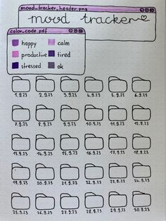 a sheet of paper that has some type of numbers and words on it with the word mood tracker