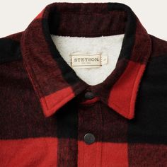 Rugged, durable and stylish, this buffalo plaid coat is crafted from a comfortable poly-wool blend and is fully lined with quilted nylon for additional warmth. It has a spread collar, a straight back yoke, square mitered chest pockets and flaps and snap front, side seam pockets and an adjustable snap cuff. At Stetson, we use the toughest materials and fabric to provide you with the best Western outerwear for men who spend their days in the great outdoors. Fully Lined With Quilted Nylon Spread Co Winter Plaid Outerwear With Snap Buttons, Winter Flannel Outerwear With Snap Buttons, Classic Winter Flannel Outerwear, Classic Plaid Shacket For Winter, Classic Collared Flannel Outerwear, Classic Flannel Outerwear With Button Closure, Plaid Cotton Outerwear With Fleece Lining, Plaid Flannel Outerwear For Outdoor, Straight Back