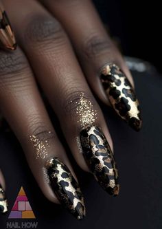 Black Base Nail Design, Leopard Print Nails Black, Gold Leopard Nails, Badass Nails, Cheetah Nail Art, Pink Leopard Nails, Nails 23, Fab Nails, Cheetah Nails