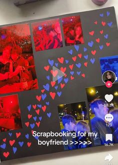 a photo collage with red and blue hearts on it