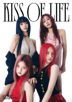 three young women posing on the cover of a magazine, one is wearing red hair