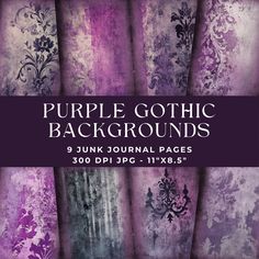 purple gothic background with black and white floral designs on the bottom, in different colors