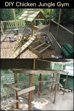 the chicken house is made from pallets and wood