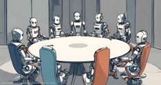 a group of robots sitting around a round table