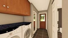 an artist's rendering of a laundry room with washer and dryer in it