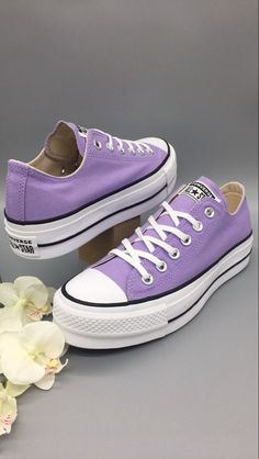 Converse Shoes Aesthetic, Pastel Purple Aesthetic, Converse Platform, Custom Shoes Diy, Shoes Heels Classy, Platform Converse