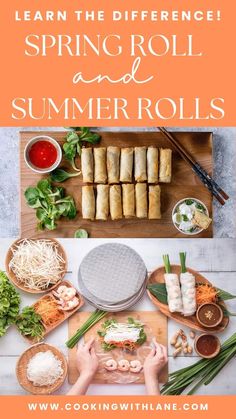 spring rolls with text overlay that reads learn the difference spring roll and summer rolls