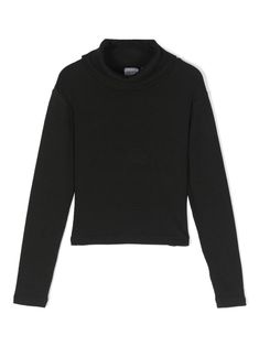 black cotton blend fine ribbed roll neck long sleeves straight hem Black Sweater For Kids, Black Stretch Turtleneck With Funnel Neck, Black Funnel Neck Trendy Turtleneck, Winter Funnel Neck Turtleneck With Ribbed Neckline, Winter Turtleneck With Ribbed Funnel Neck, Winter Ribbed Turtleneck Tops, Black High Neck Top With Ribbed Neckline, Trendy Turtleneck Top With Ribbed Collar, Winter Ribbed Collar Turtleneck Top