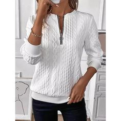 Season:Fall,Spring; Fabric:Polyester; Sleeve Length:Long Sleeve; Look After Me:Machine wash; Gender:Women's; Style:Modern,Elegant; Elasticity:Micro-elastic; Occasion:Work; Fit Type:Loose Fit; Pattern:Plain; Design:Zipper; Neckline:Crew Neck; Brand:Shall We; Sports Clothing Sub Category:Sweatshirt; Listing Date:08/05/2024; Bust:null; Length:null; Sleeve:null; Fit US Size:null; Fit UK Size:null; Fit EU Size:null Cheap Stretch Sweatshirt For Spring, Cheap Stretch Long Sleeve Sweater, Cheap Stretch Long Sleeve Tops, Cheap Stretch Cable Knit Tops, Cheap White Shirt With Placket, Cheap White Tops With Placket, Cheap Long Sleeve Shirt With Placket, Cheap Plain Stretch Shirt, Cheap Stretch Plain Shirt