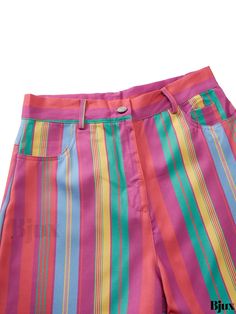 Bjux - Chic Striped Summer Shorts with Pockets, Trendy Color Block High Waist Streetwear Fashion Shorts, Womens Apparel Colorful Long Pants For Summer, Colorful Summer Bottoms, Retro Pink Short Bottoms, Retro Pink Shorts, Colorful Bottoms With Pockets For Summer, Colorful Summer Bottoms With Pockets, Retro Pink Bottoms For Summer, Retro Short Pink Bottoms, Streetwear Fashion Shorts