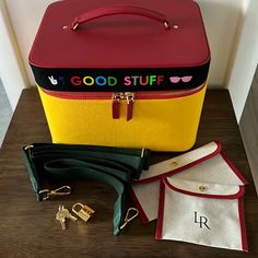 Immerse Yourself In The Funny And Colorful World Of Lauren Rubinski Through A Unique Personalization “Good Stuff” Associated With Our Famous Vanity With Exclusive L/Uniform Colors. The Vanity Case Is A Hard-Working Beauty Accessory That Holds Everything That Won’t Go Into Your Toiletry Kit (Including Stuff For A Manicure), And Is The Perfect Replacement For It When Used As A Carry-On Flight Bag. Our Vanity Case Number 73 Fulfills Its Mission With Pizzazz. Outside, It Has A Leather Handle And Adj Designer Red Rectangular Case Bag, Red Shoulder Bag With Original Box For Daily Use, Luxury Red Box Bag With Dust Bag, Red Shoulder Bag For Daily Use With Original Box, Yellow Pouch Box Bag For Travel, Red Luxury Box Bag For Travel, Designer Yellow Box Bag For Daily Use, Luxury Red Box Bag For Travel, Luxury Multicolor Top Handle Box Bag