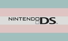 the nintendo ds logo is shown in black and white on a pink striped wallpaper