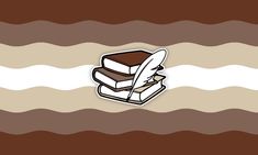 a stack of books with a pen sticking out of it's center surrounded by wavy brown and white lines