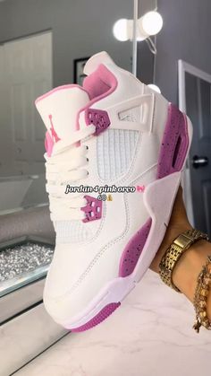 Air Jordan 4 For Women, Air Jordan 4 Pink Oreo, Pink Oreo Jordan 4’s, Pink 11s Jordans, Custom Jordan 4s, Jordan 4 Shoes For Women, Cute Jordans 4s