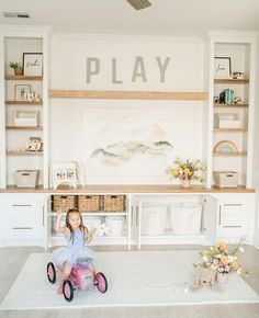 Toddler Playroom Storage, Playroom Cabinet, Window Seat Ideas, Kids Playroom Storage, Loft Playroom, Kids Storage Bins, Diy Playroom