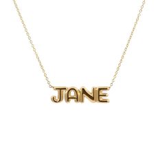 A bubbly chic way to make an entrance, our Balloon Name Necklace gets personal in a fun way. These letters are created in a custom designed font, giving a helium filled look to each letter. Available in 14K Yellow, White & Rose gold and many chain lengths, BabyGold gives you full control of your custom name necklace. 

Size: 6mm Letter Height
14K Solid Gold
Lifetime Guarantee
Made in Los Angeles Bubble Name Necklace, Balloon Name, Gold Balloons, Custom Name Necklace, Necklace Size, White Rose Gold, Fonts Design, White Rose, Name Necklace