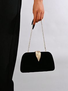 Women's Classic Formal White Evening Clutch Bag With Leaf Metal Buckle Decoration, Party/Wedding Box-Shaped Purse With Chain, Prom Dress Bag Black Glamorous   PU Leather Plain,Striped,Plants,All Over Print,Textured Pattern Box Bag,Square Bag   Women Bags, size features are:Bust: ,Length: ,Sleeve Length: Black Party Clutch With Chain, Formal Clutches, Wedding Clutch Bag, Black Clutch Purse, Formal Bag, Prom Bag, Formal Clutch, Clutch Purse Black, Dress Purse