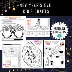 the new year's eve kids's crafts and printables are featured