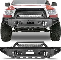 the front and rear bumpers of a truck with an off - road tire guard