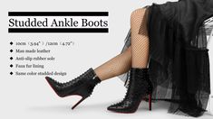 Bottines pour femmes de 100 mm/120 mm avec rivets, bottes à talons aiguilles fermées à bout pointu Studded Ankle Boots, Faux Fur, Boots, Leather