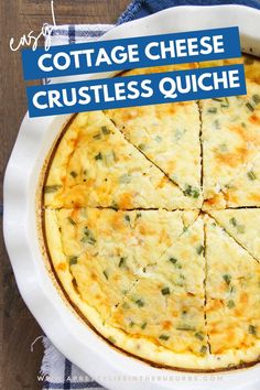 a cheesy crustless quiche in a white dish