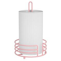 a pink and white paper towel holder