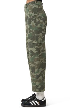 Break out these stretch-cotton twill cargo pants for off-duty days with utilitarian elements like side pockets and a camo pattern. 27" inseam; 17" leg opening; 11 1/2" front rise; 16" back rise Zip fly with hook-and-bar closure Front patch pockets; cargo flap-patch pockets 98% cotton, 2% elastane Machine wash, dry flat Made in Turkey Military Camouflage Cargo Pants With Patch Pockets, Military Camouflage Cargo Pants With Hip Pockets, Camouflage Military Cargo Pants With Hip Pockets, Fall Military Style Cargo Jeans, Red Cargo Pants, Green Cargo Pants, Camo Pants, Cargo Pants Women, Break Out