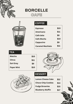 the menu for a coffee shop