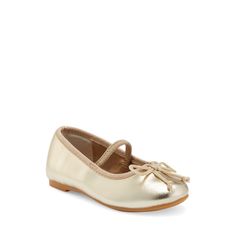 This metallic leather ballet flat will add girlie flair to a dress or denim thanks to satin grosgrain-ribbon trim and a lovely pre-tied bow. Metallic Ballet Flats, Flat Dress Shoes, Leather Ballet Flats, Ribbon Trim, Ballet Flat, Toddler Sizes, Metallic Leather, Grosgrain Ribbon, Girls Shoes