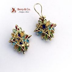 Estate Dazzling Multistone Earrings 14 K Yellow Gold Multicolor 17 Jewel Earrings For Party, Multicolor Clip-on Jewelry For Wedding, Multicolor Clip-on Wedding Jewelry, French Clip, Colored Gems, Colorful Earrings, Gem Stones, Beautiful Earrings, Citrine