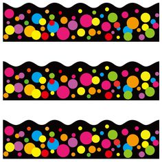 two black and white borders with colorful polka dots